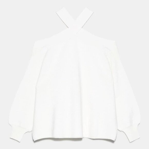 EUC Zara off-white ecru crossover strap exposed shoulder sweater, S - Picture 7 of 11